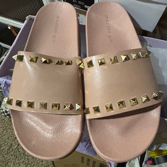 Madden Girl Blush Slide Sandals with Gold Accents - Picture 1 of 3